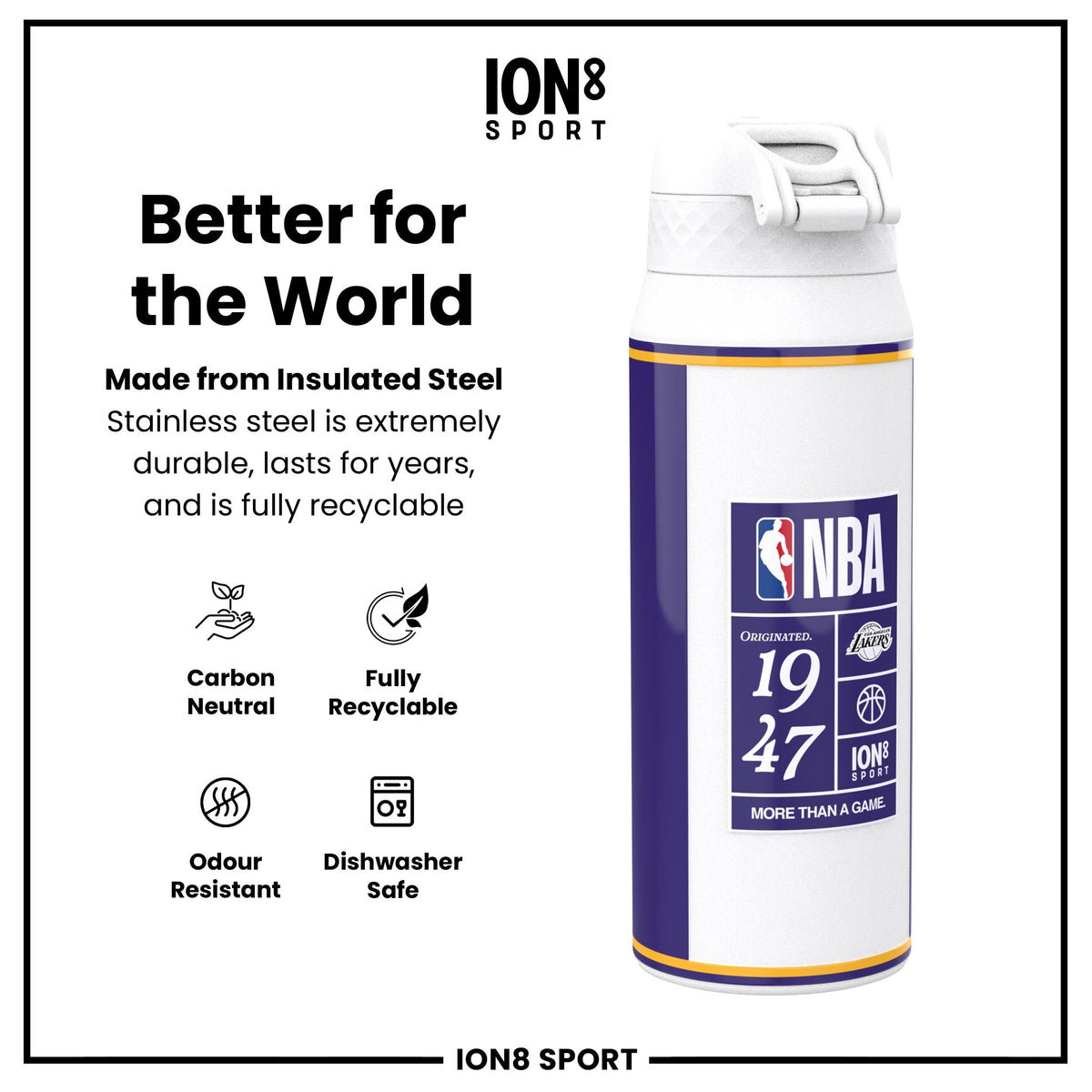 NBA x ION8, Isolierte Stahlflasche, LA Lakers, 750 ml