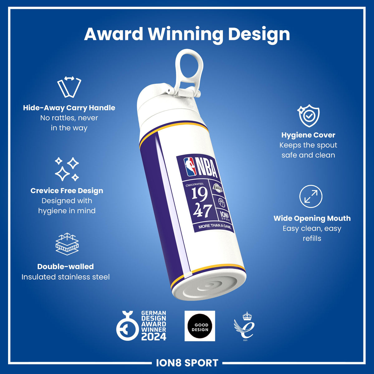 NBA x ION8, Isolierte Stahlflasche, LA Lakers, 750 ml