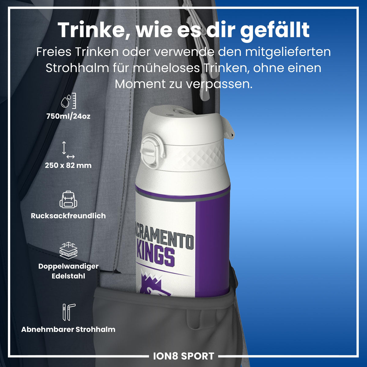 NBA x ION8, Isolierte Edelstahl, Sacramento Kings, 750 ml