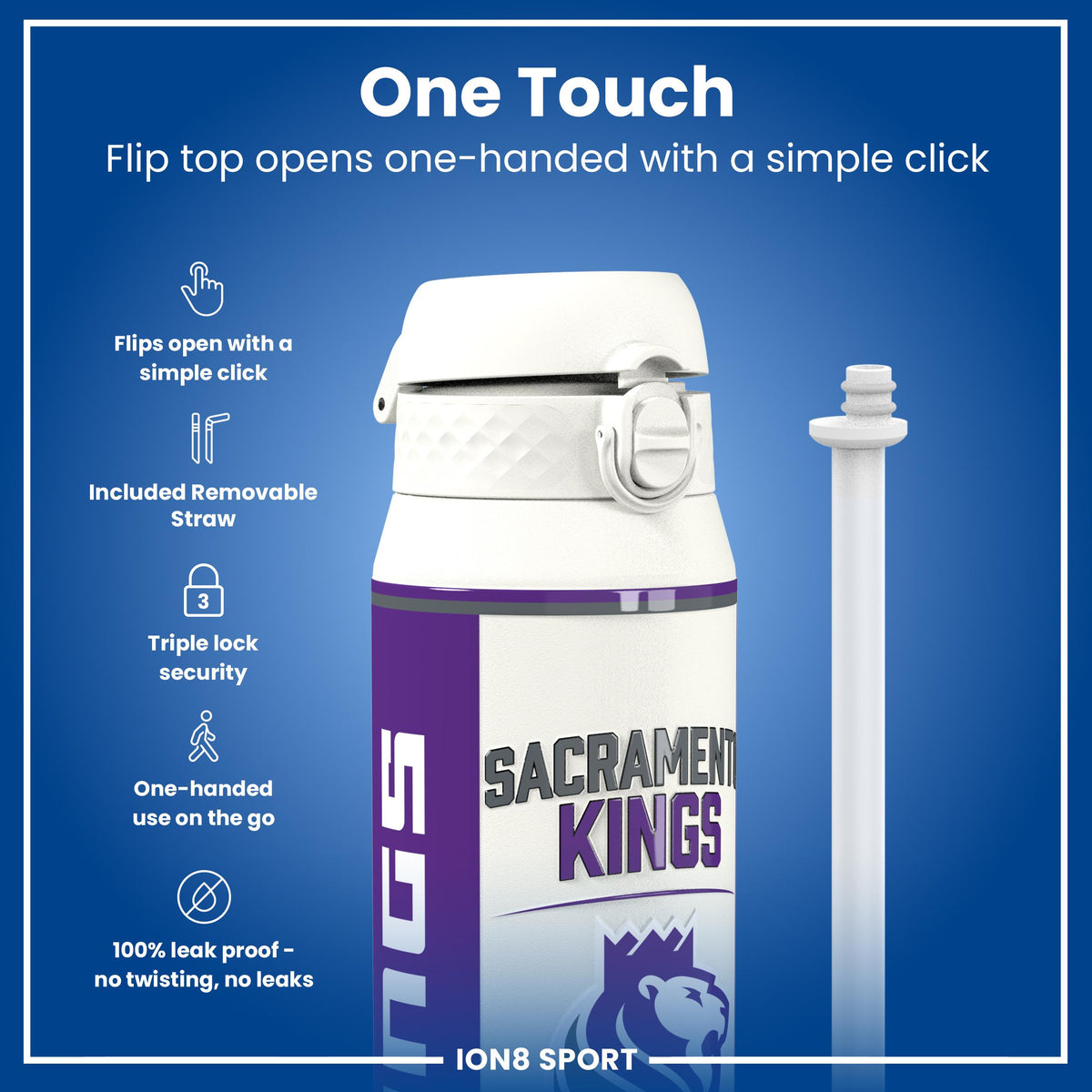 NBA x ION8, Isolierte Stahlflasche, Sacramento Kings, 750 ml