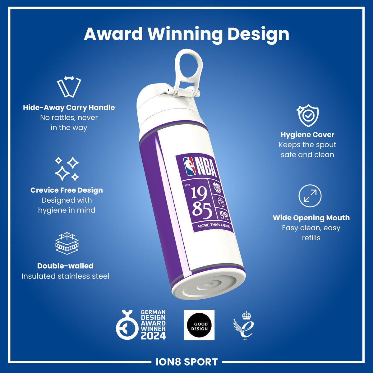 NBA x ION8, Isolierte Stahlflasche, Sacramento Kings, 750 ml