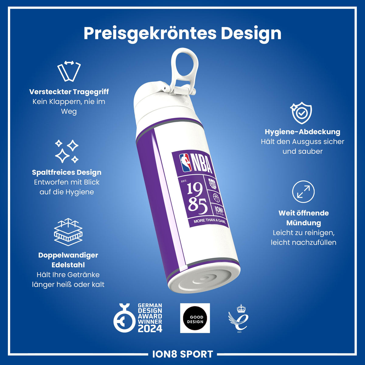 NBA x ION8, Isolierte Edelstahl, Sacramento Kings, 750 ml