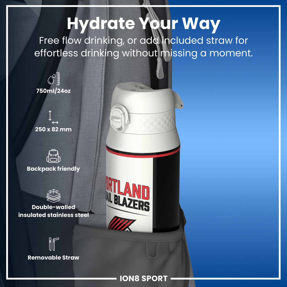 NBA x ION8, Isolierte Stahlflasche, Portland Trailblazers, 750 ml