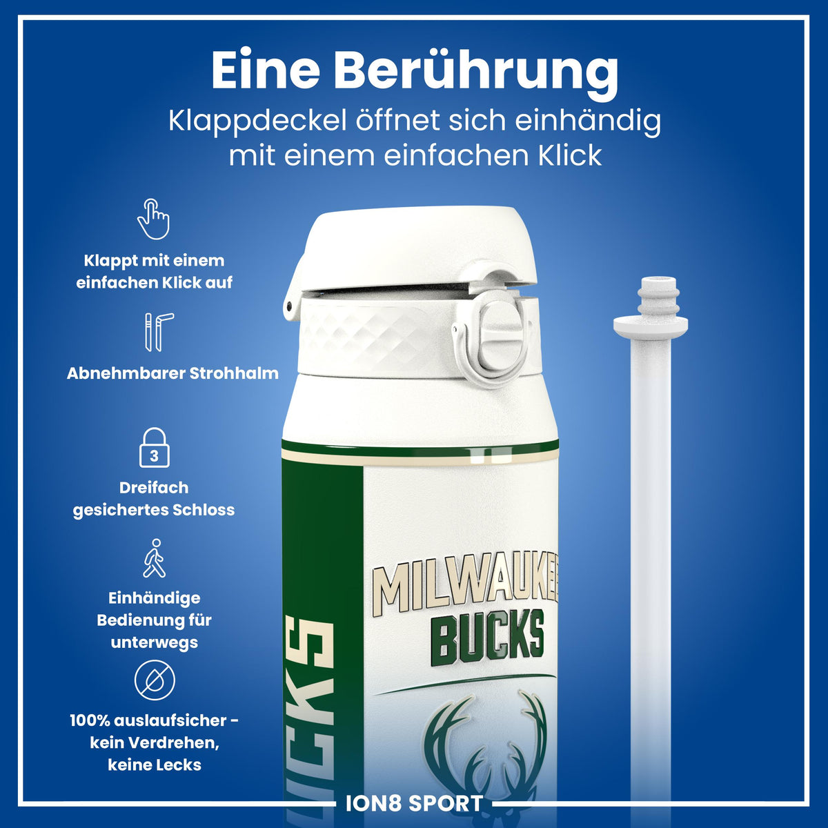 NBA x ION8, Isolierte Edelstahl, Milwaukee Bucks, 750 ml