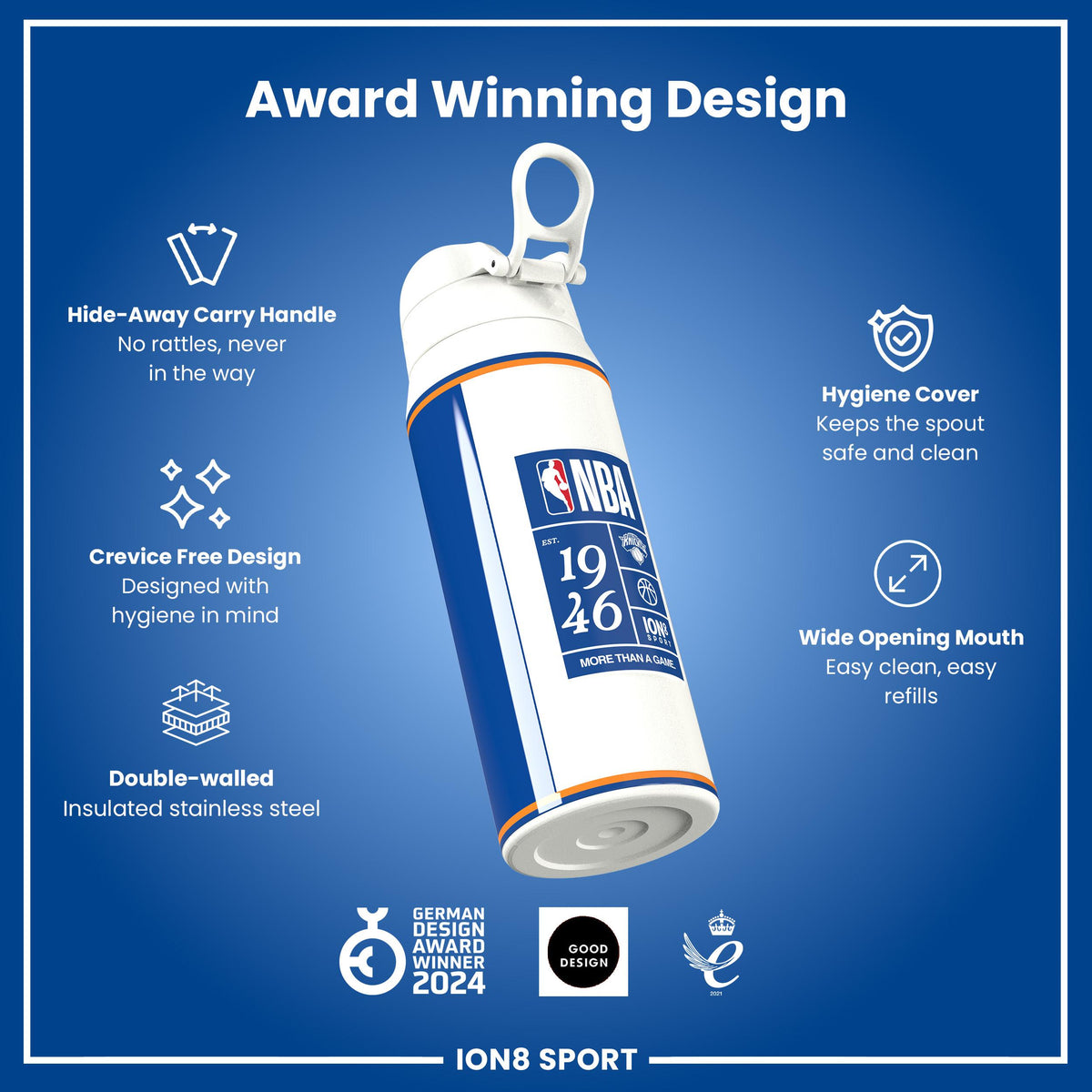 NBA x ION8, Isolierte Stahlflasche, NY Knicks, 750 ml