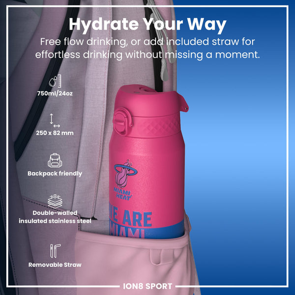 NBA x ION8, Isolierte Stahlflasche, Miami Heat, 750 ml
