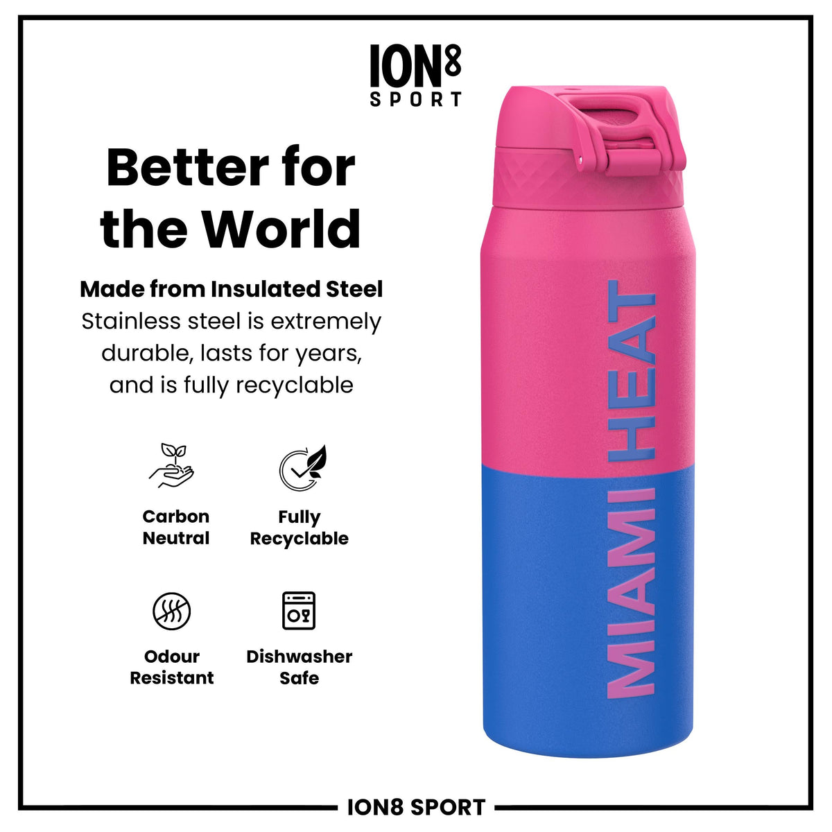 NBA x ION8, Isolierte Stahlflasche, Miami Heat, 750 ml