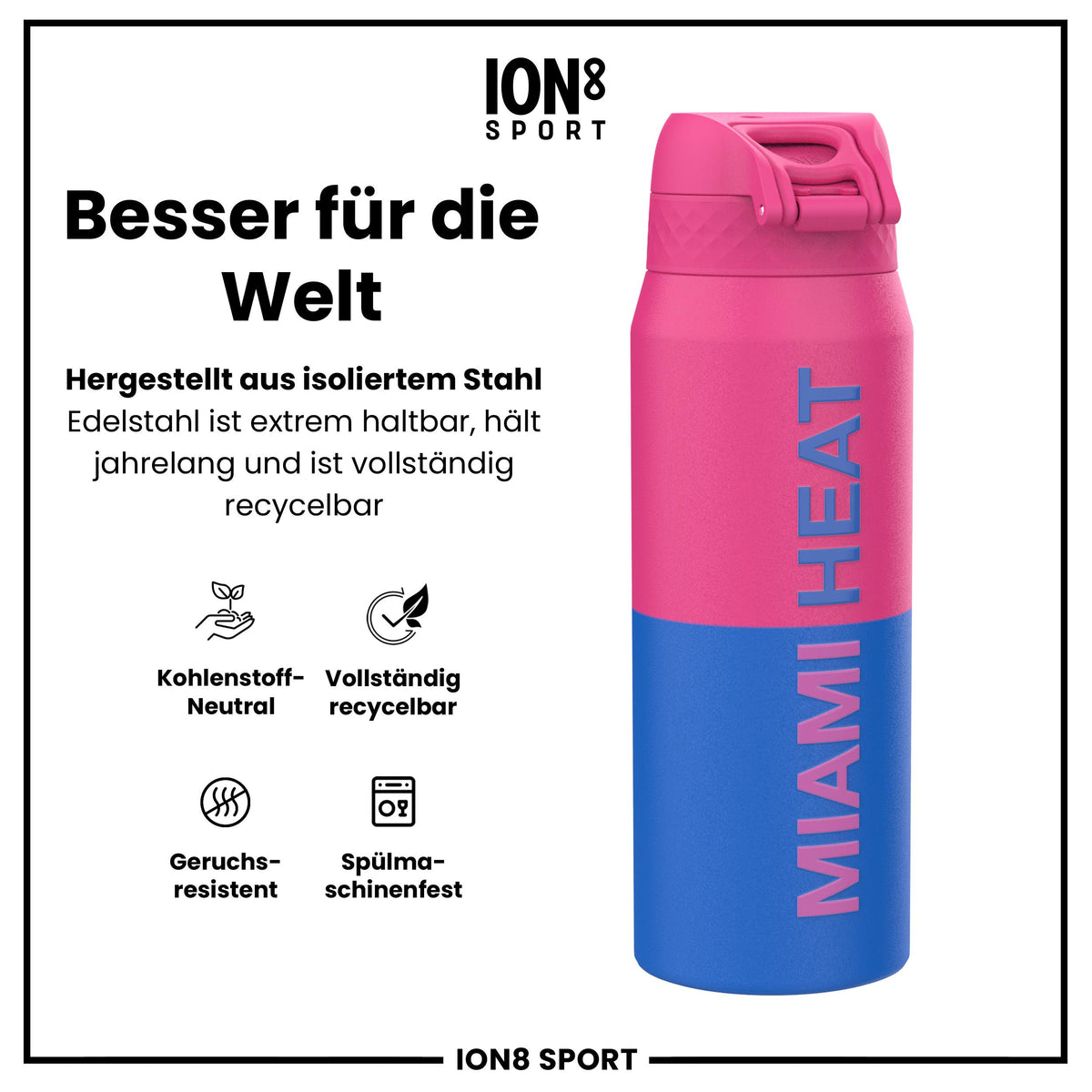 NBA x ION8, Isolierte Edelstahl, Miami Heat, 750 ml