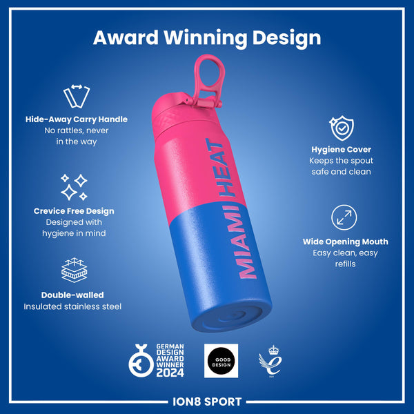 NBA x ION8, Isolierte Stahlflasche, Miami Heat, 750 ml