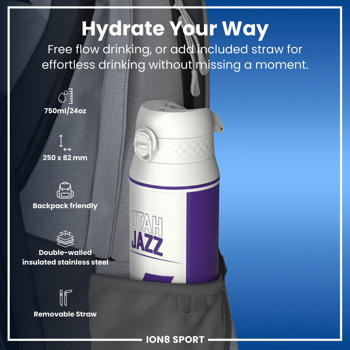 NBA x ION8, Isolierte Stahlflasche, Utah Jazz, 750 ml