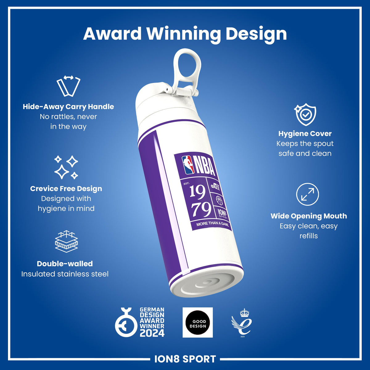 NBA x ION8, Isolierte Stahlflasche, Utah Jazz, 750 ml