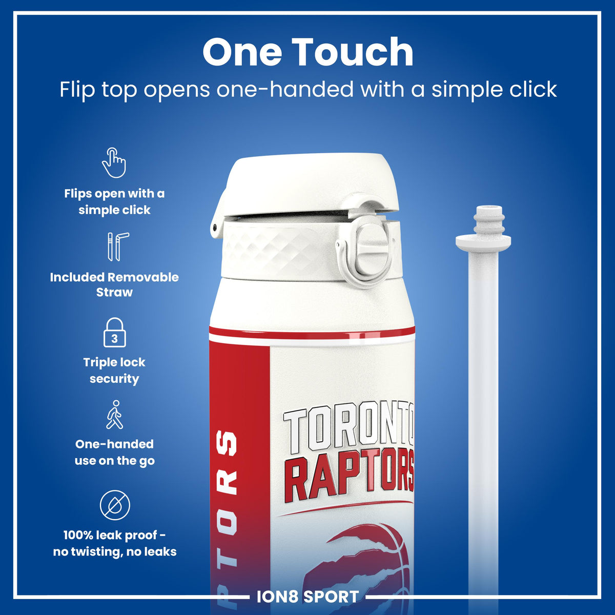 NBA x ION8, Isolierte Stahlflasche, Toronto Raptors, 750 ml
