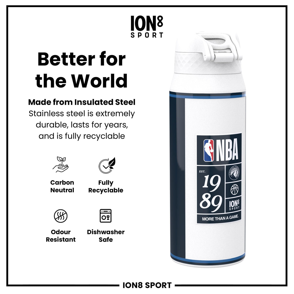 NBA x ION8, Isolierte Stahlflasche, MN Timberwolves, 750 ml