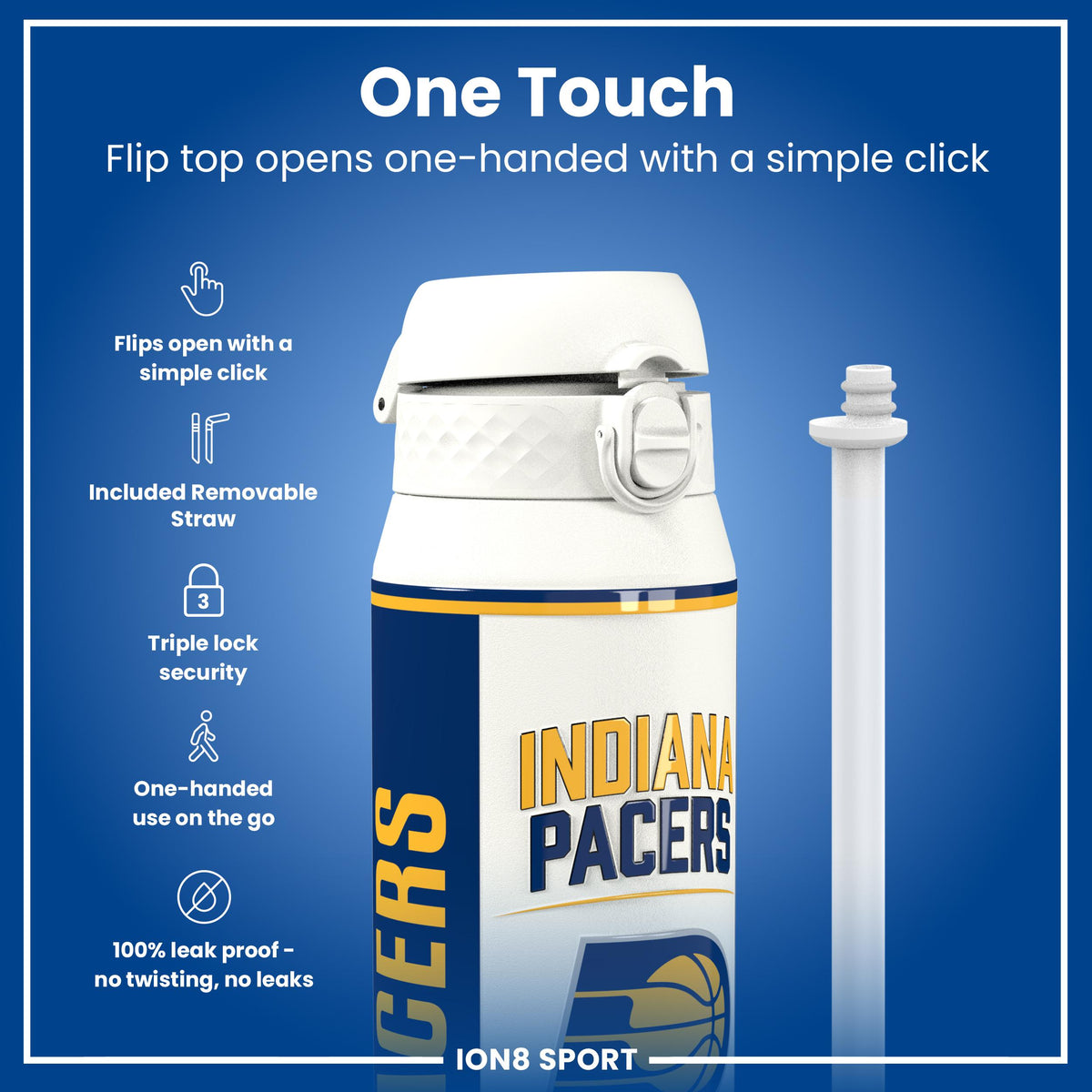 NBA x ION8, Isolierte Stahlflasche, Indiana Pacers, 750 ml