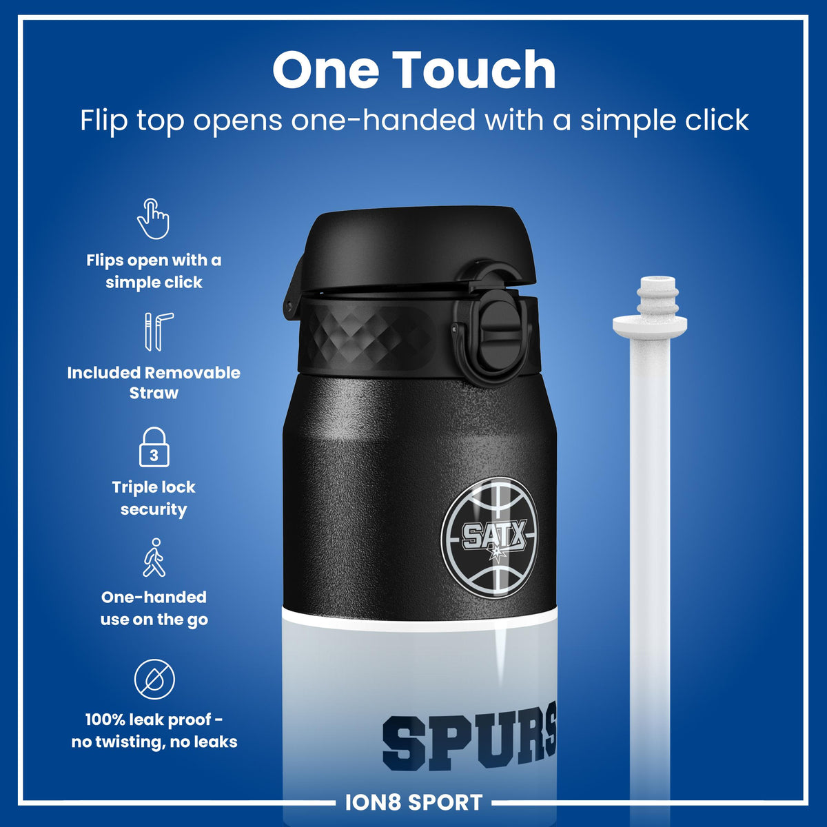 NBA x ION8, Isolierte Stahlflasche, SA Spurs, 750 ml