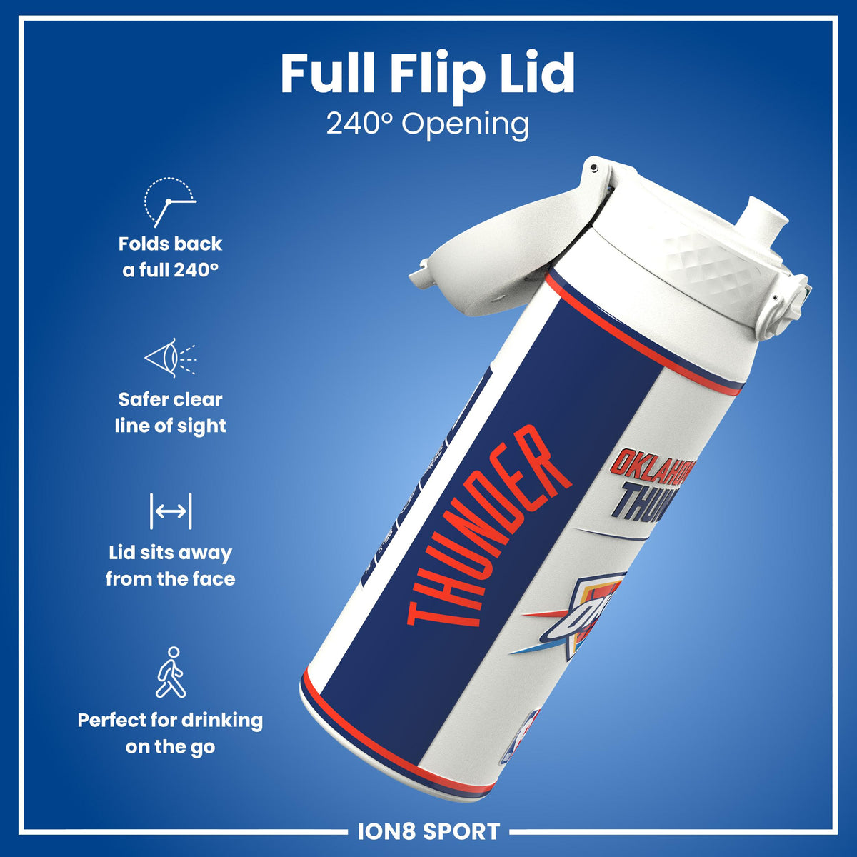 NBA x ION8, Isolierte Stahlflasche, OK City Thunder, 750 ml