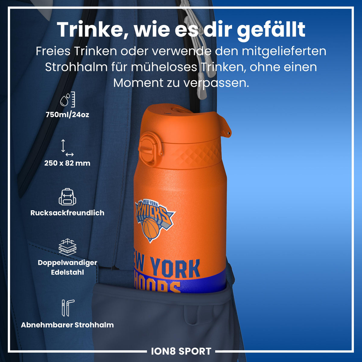 NBA x ION8, Isolierte Edelstahl, NY Knicks, 750 ml