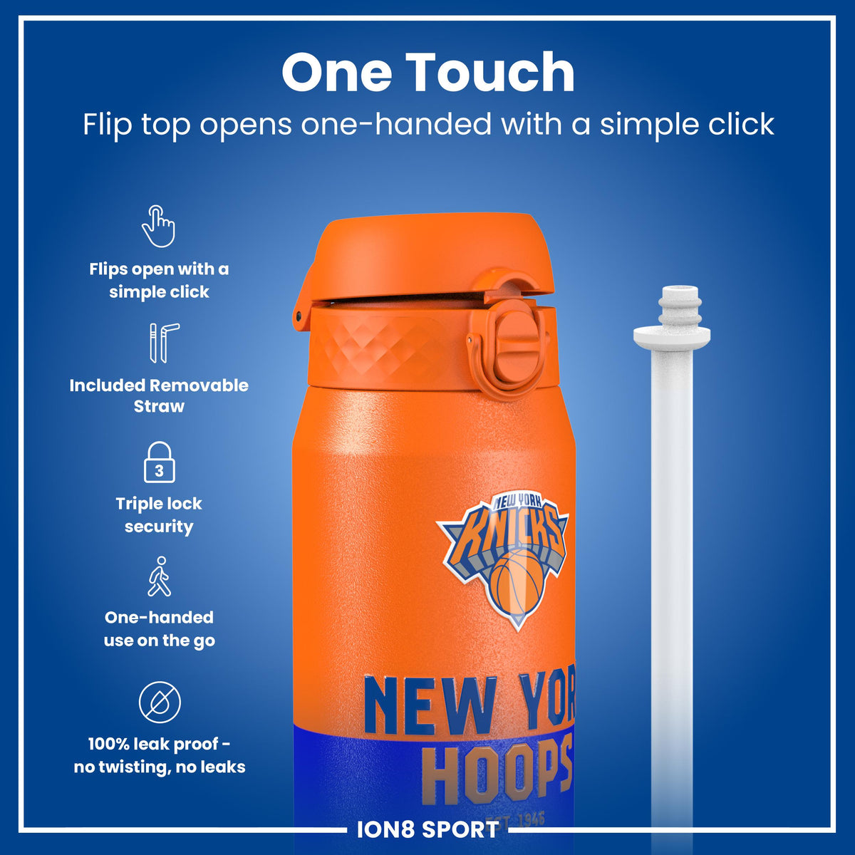 NBA x ION8, Isolierte Stahlflasche, NY Knicks, 750 ml