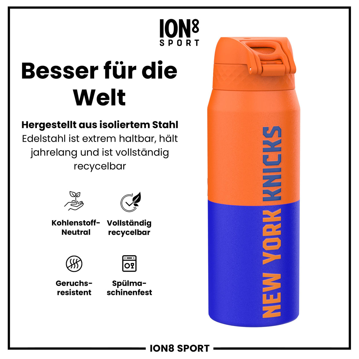 NBA x ION8, Isolierte Edelstahl, NY Knicks, 750 ml