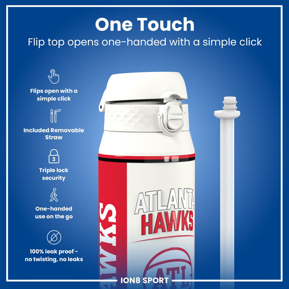 NBA x ION8, Isolierte Stahlflasche, Atlanta Hawks, 750 ml