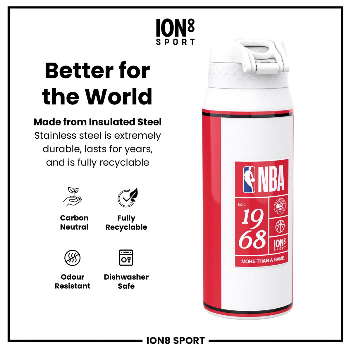 NBA x ION8, Isolierte Stahlflasche, Atlanta Hawks, 750 ml