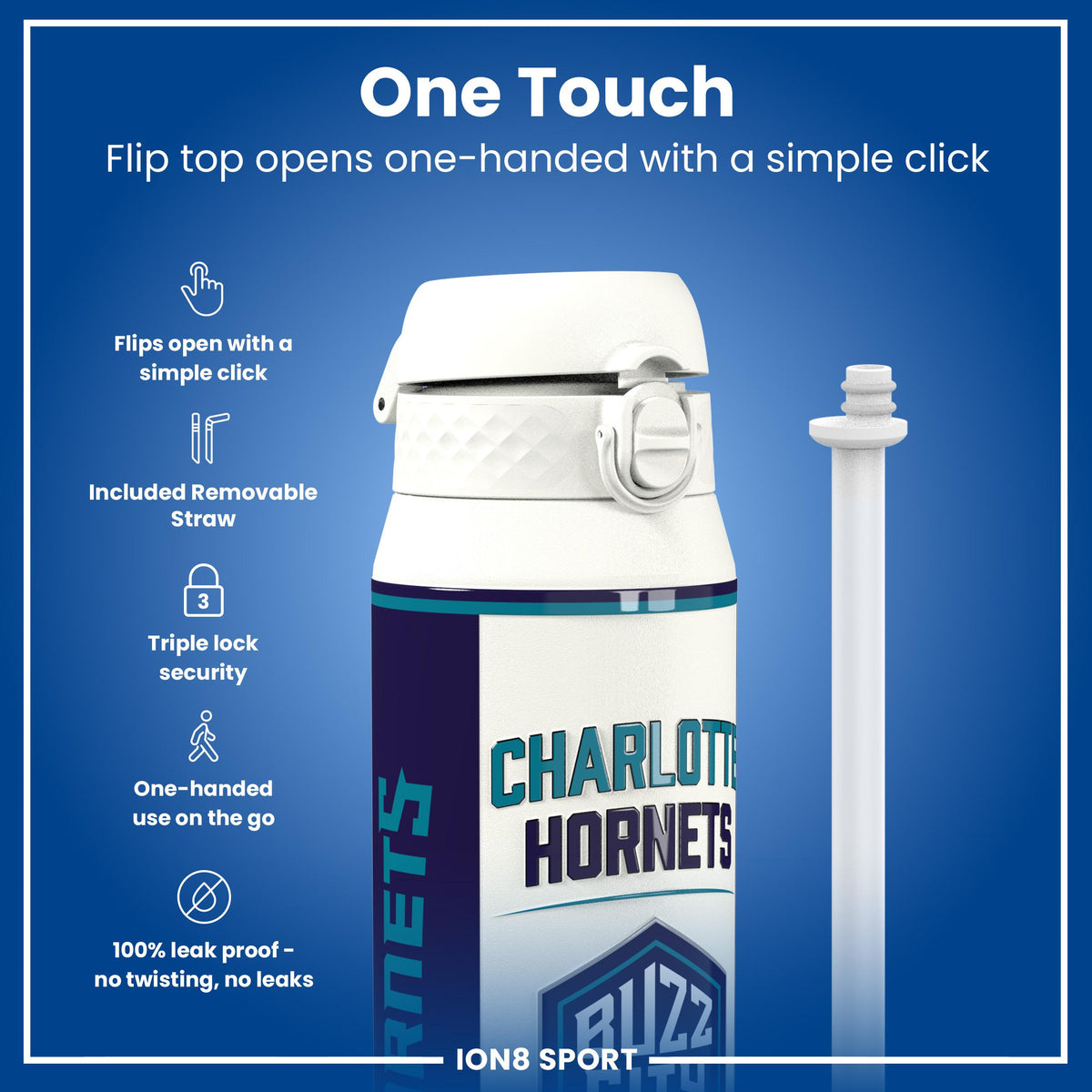 NBA x ION8, Isolierte Stahlflasche, Charlotte Hornets, 750 ml