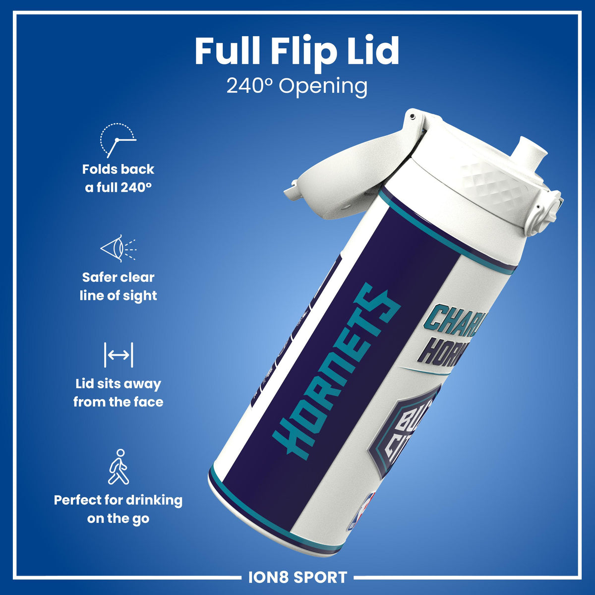 NBA x ION8, Isolierte Stahlflasche, Charlotte Hornets, 750 ml