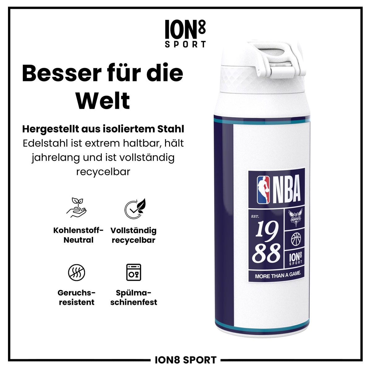 NBA x ION8, Isolierte Edelstahl, Charlotte Hornets, 750 ml