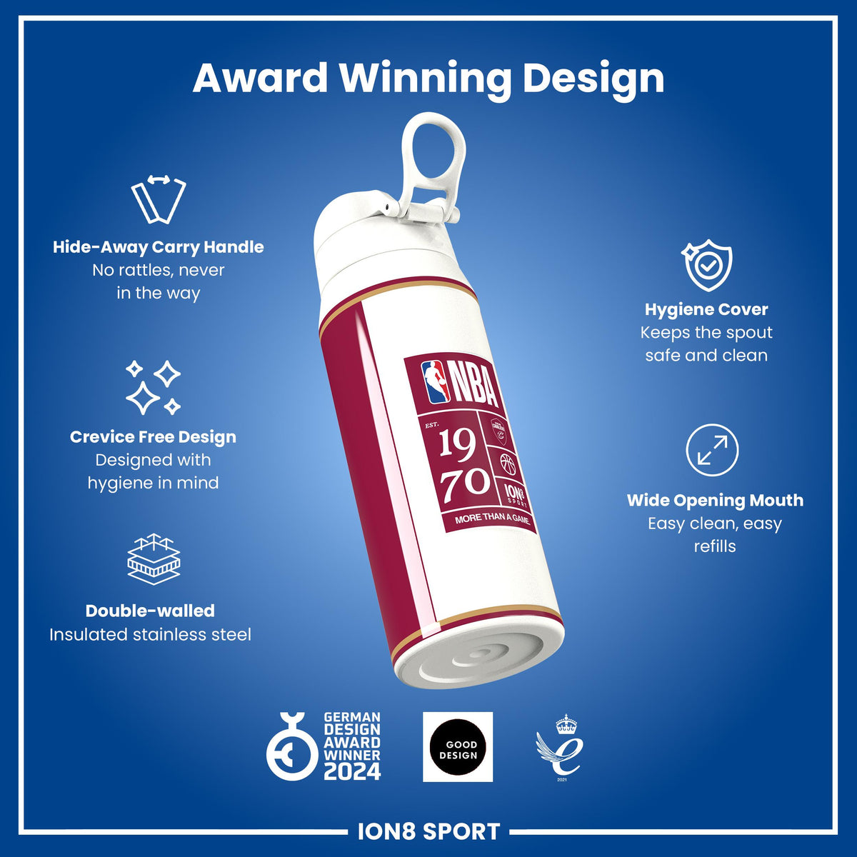 NBA x ION8, Isolierte Stahlflasche, Cleveland Cavaliers, 750 ml