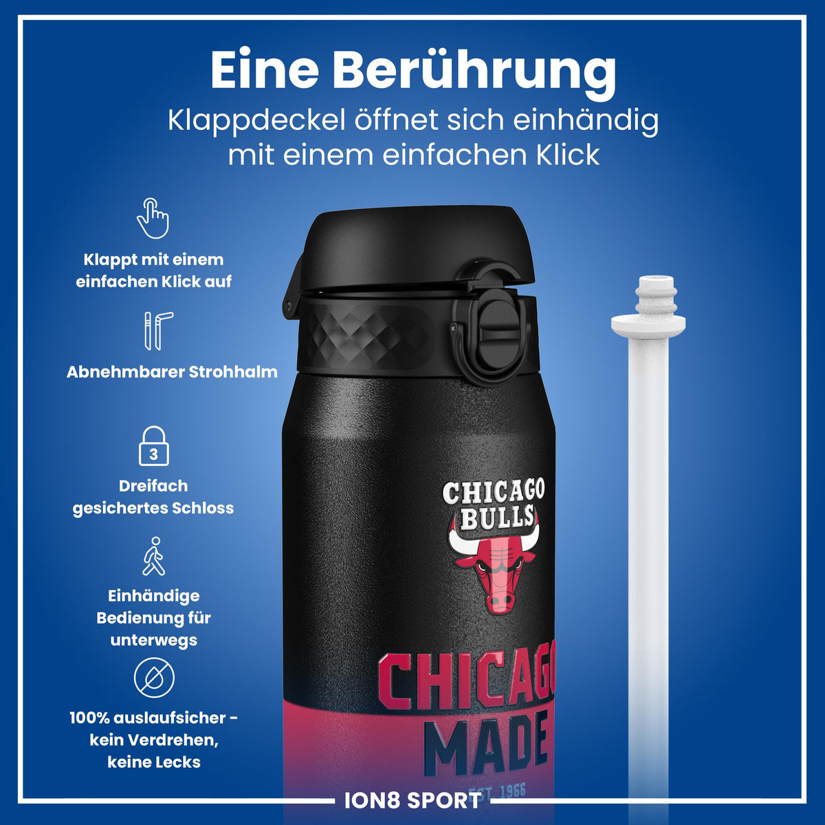 NBA x ION8, Isolierte Edelstahl, Chicago Bulls, 750 ml