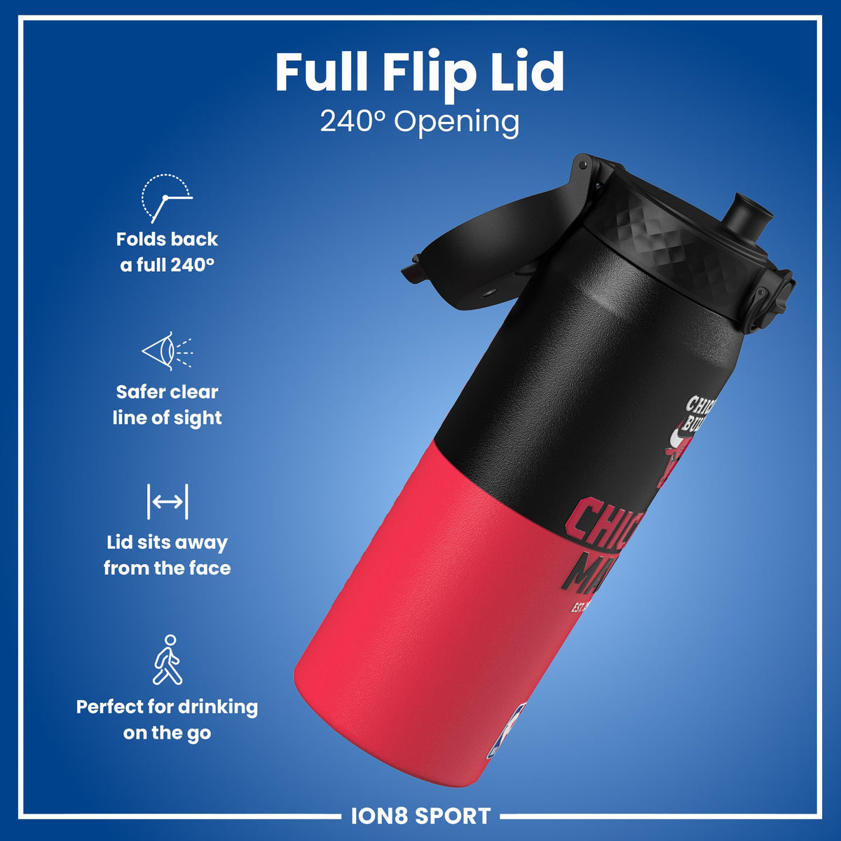 NBA x ION8, Isolierte Stahlflasche, Chicago Bulls, 750 ml