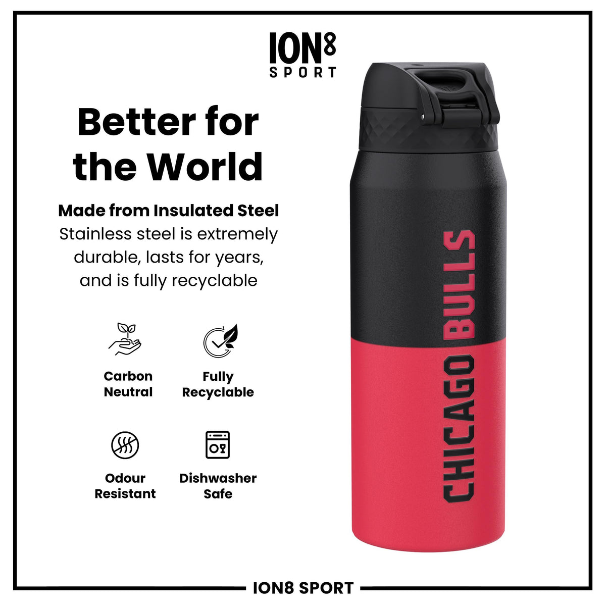 NBA x ION8, Isolierte Stahlflasche, Chicago Bulls, 750 ml