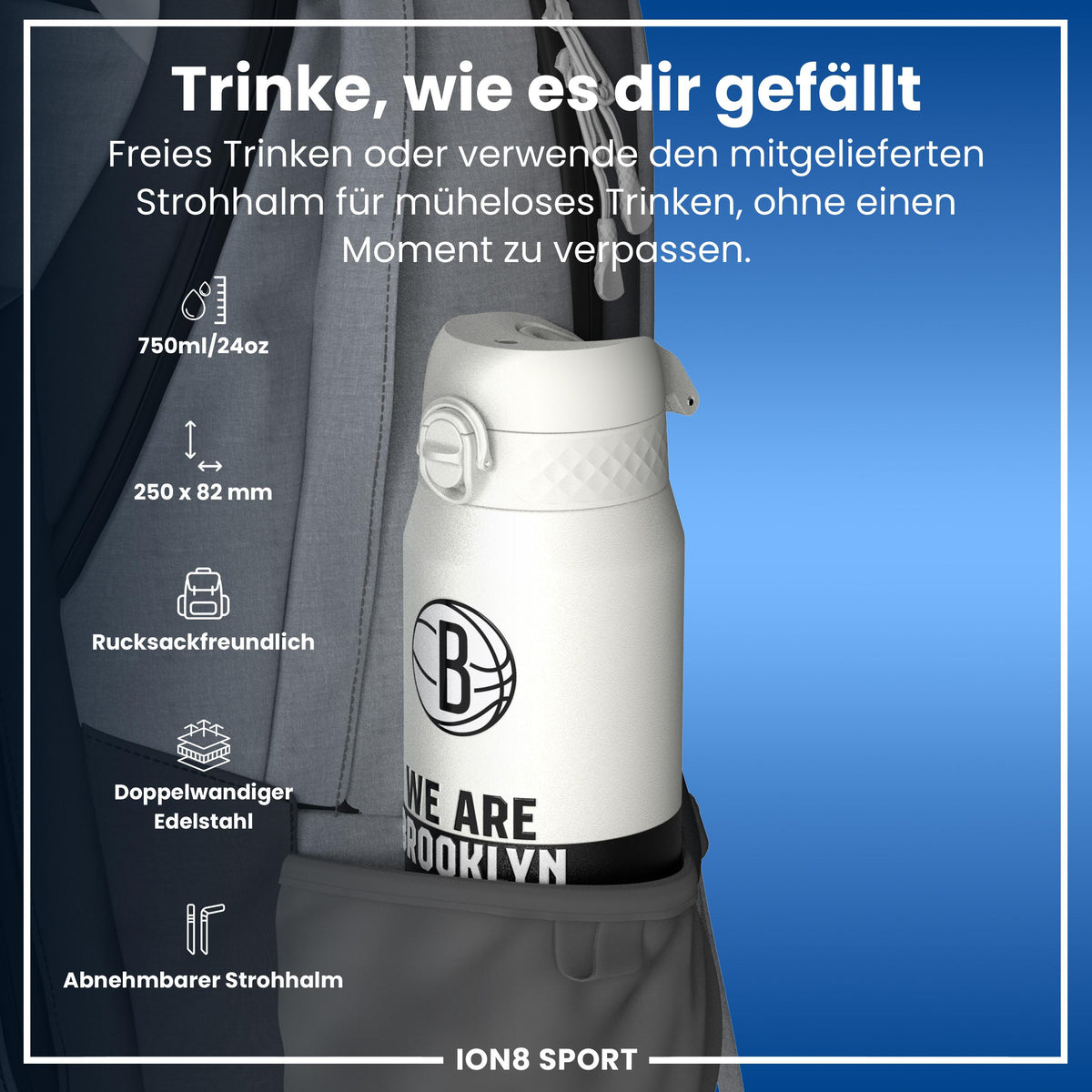 NBA x ION8, Isolierte Edelstahl, Brooklyn Nets, 750 ml