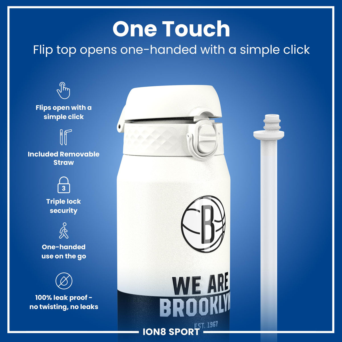 NBA x ION8, Isolierte Stahlflasche, Brooklyn Nets, 750 ml