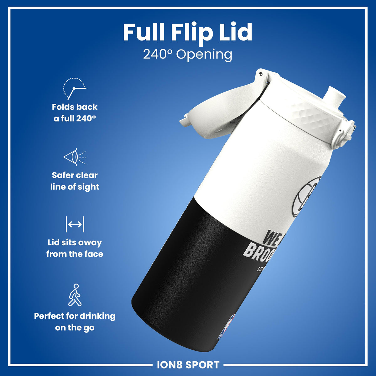 NBA x ION8, Isolierte Stahlflasche, Brooklyn Nets, 750 ml