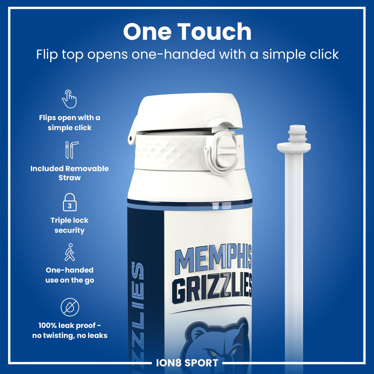 NBA x ION8, Isolierte Stahlflasche, Memphis Grizzlies, 750 ml