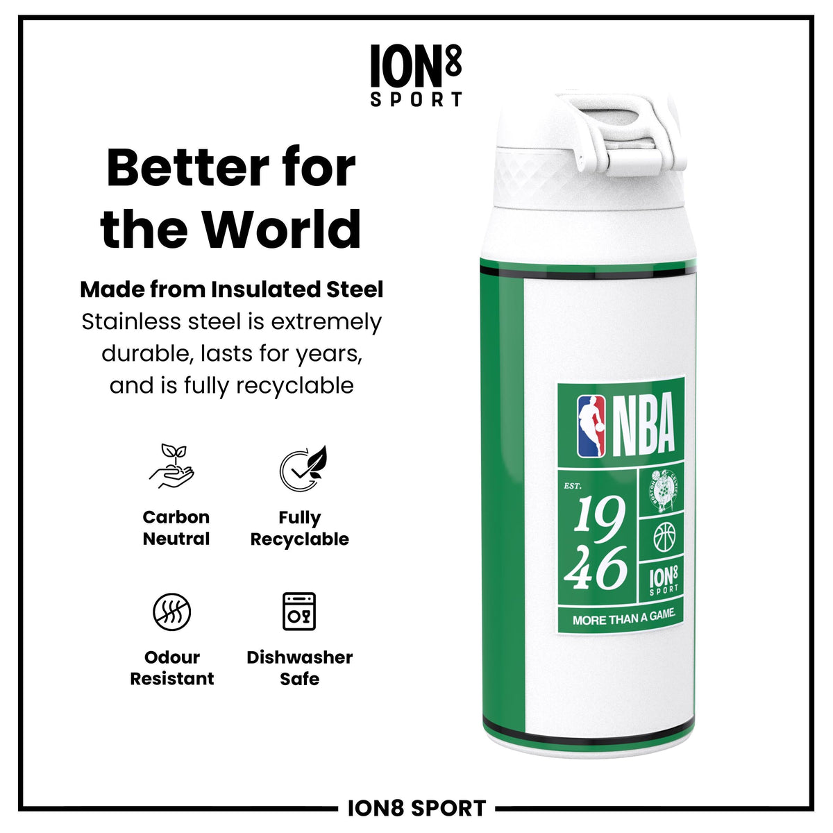 NBA x ION8, Isolierte Stahlflasche, Boston Celtics, 750 ml