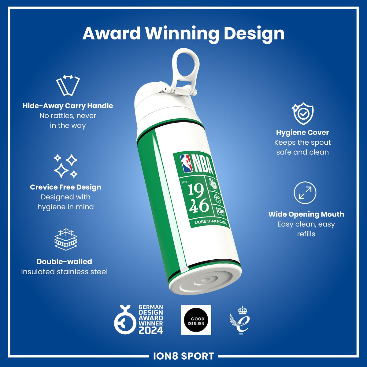 NBA x ION8, Isolierte Stahlflasche, Boston Celtics, 750 ml