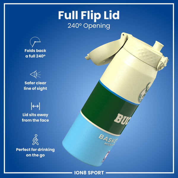 NBA x ION8, Isolierte Stahlflasche, Milwaukee Bucks, 750 ml