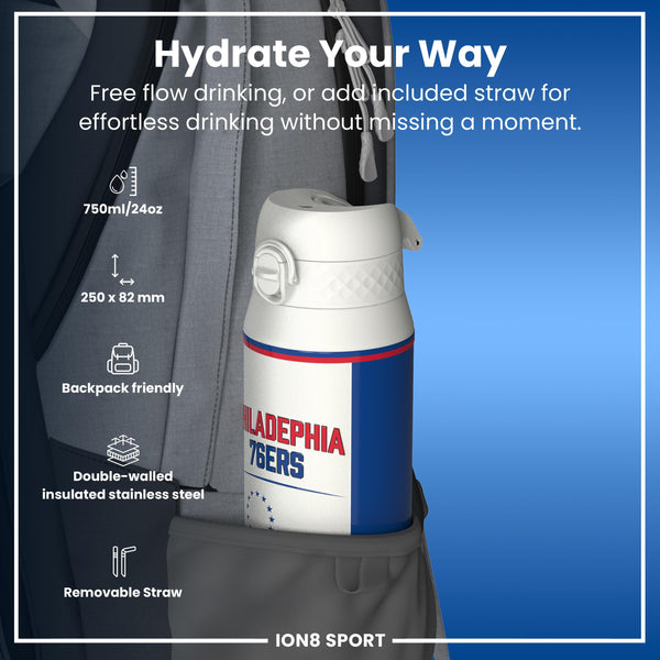 NBA x ION8, Isolierte Stahlflasche, Philadelphia 76ers, 750 ml