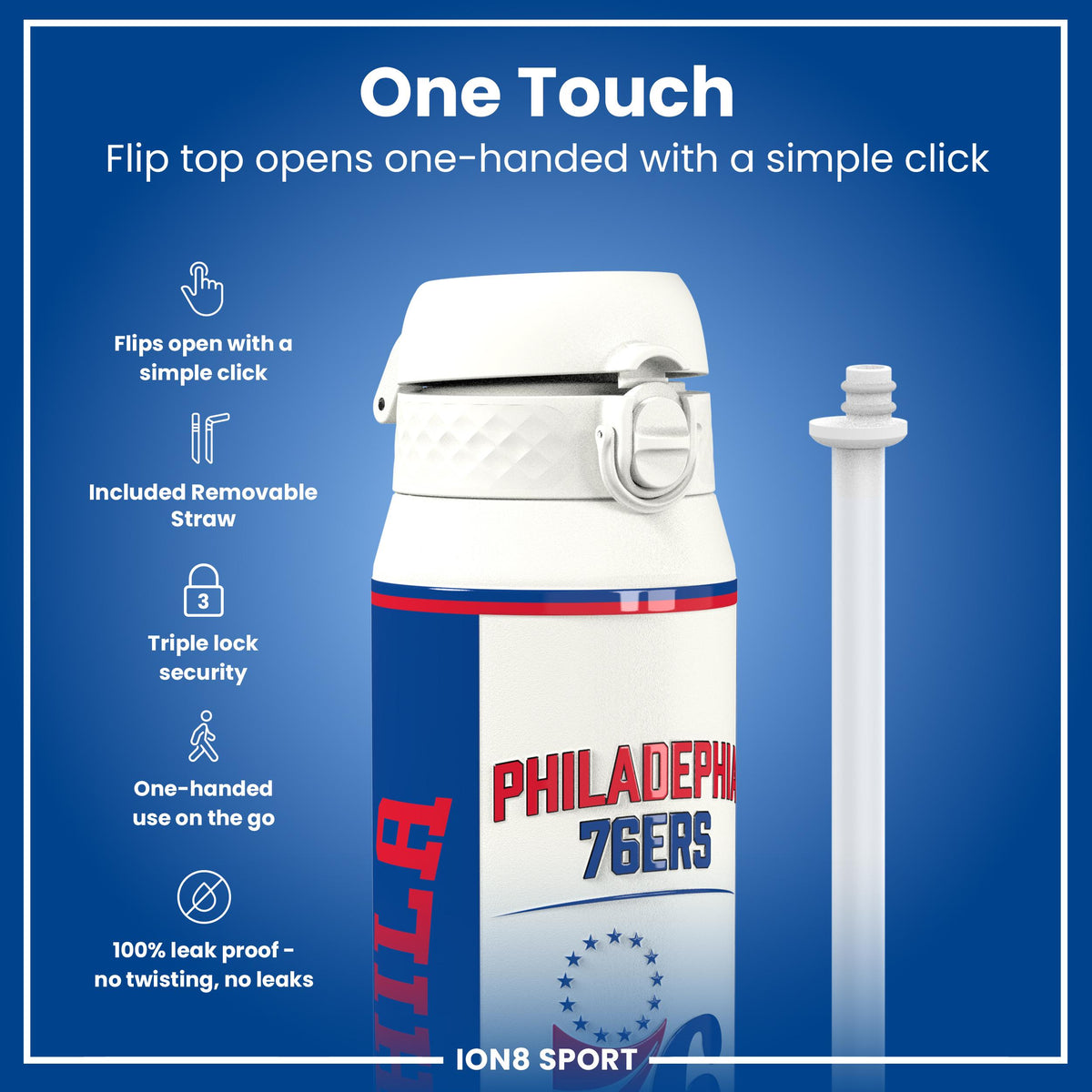 NBA x ION8, Isolierte Stahlflasche, Philadelphia 76ers, 750 ml