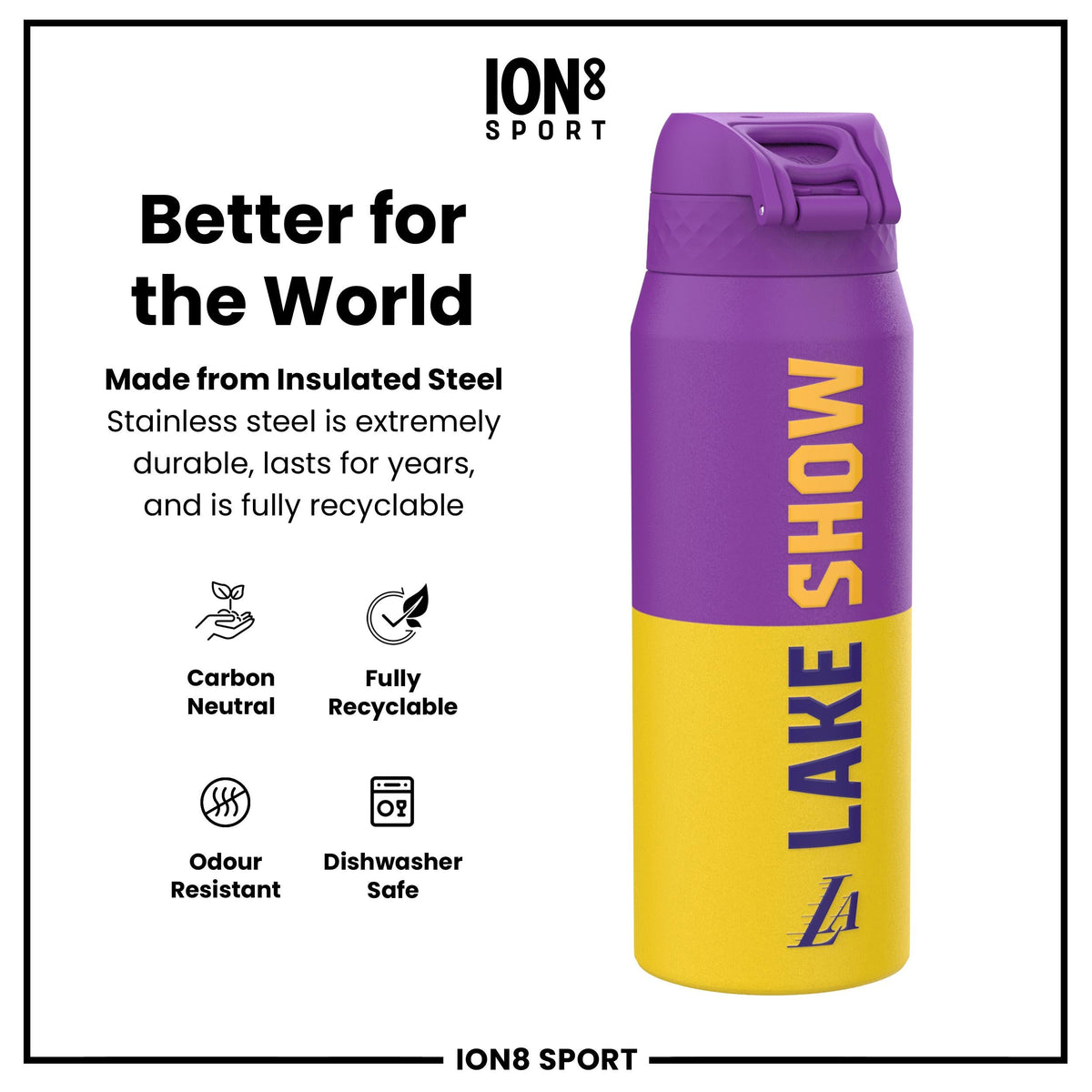 NBA x ION8, Isolierte Stahlflasche, LA Lakers, 750 ml