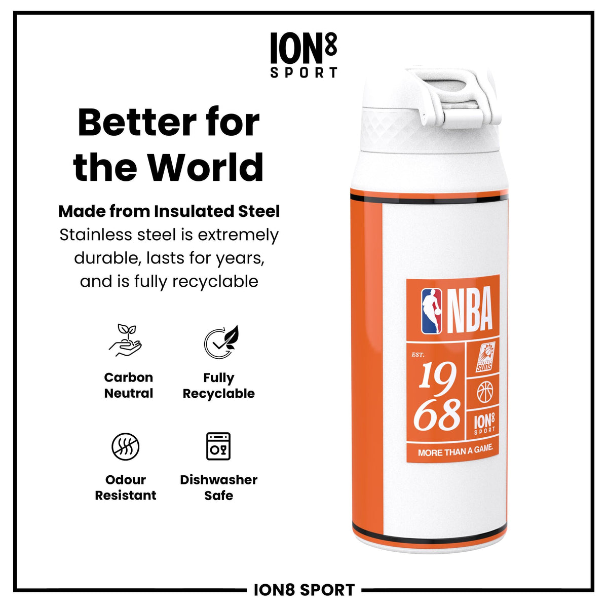 NBA x ION8, Isolierte Stahlflasche, Phoenix Suns, 750 ml