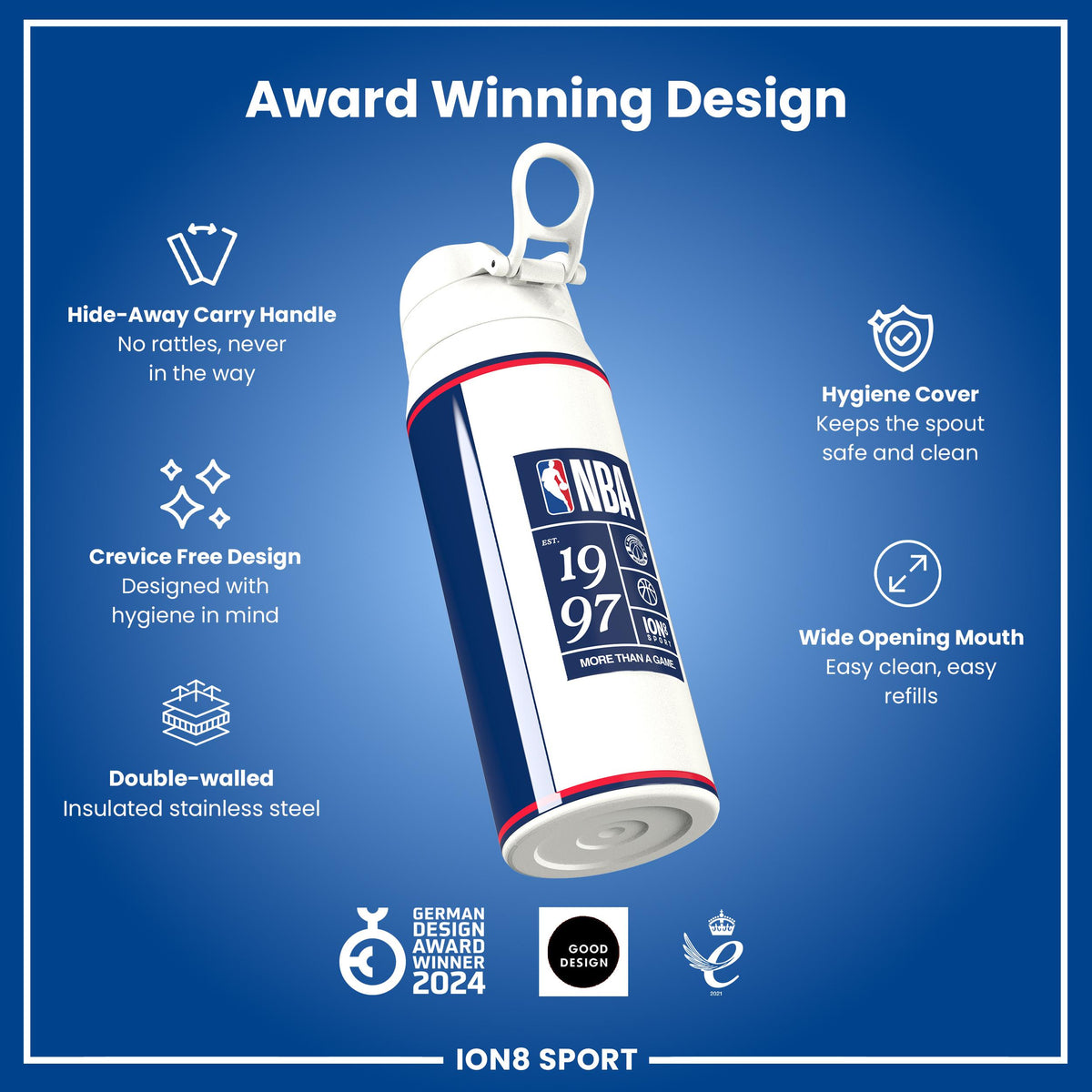 NBA x ION8, Isolierte Stahlflasche, D.C Wizards, 750 ml