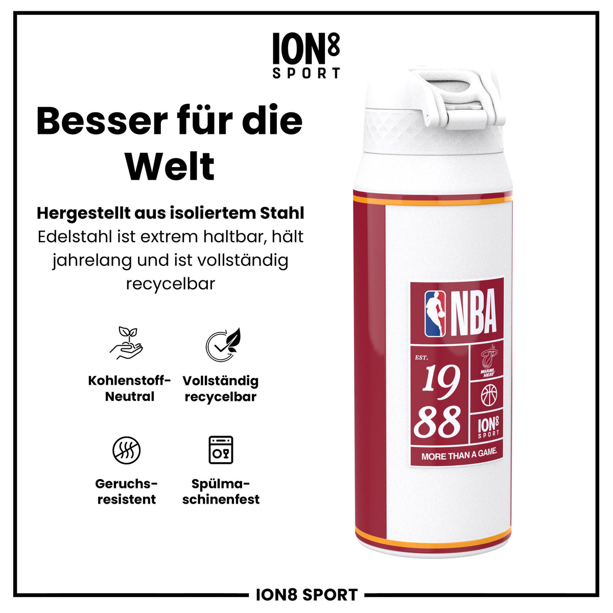 NBA x ION8, Isolierte Edelstahl, Miami Heat, 750 ml