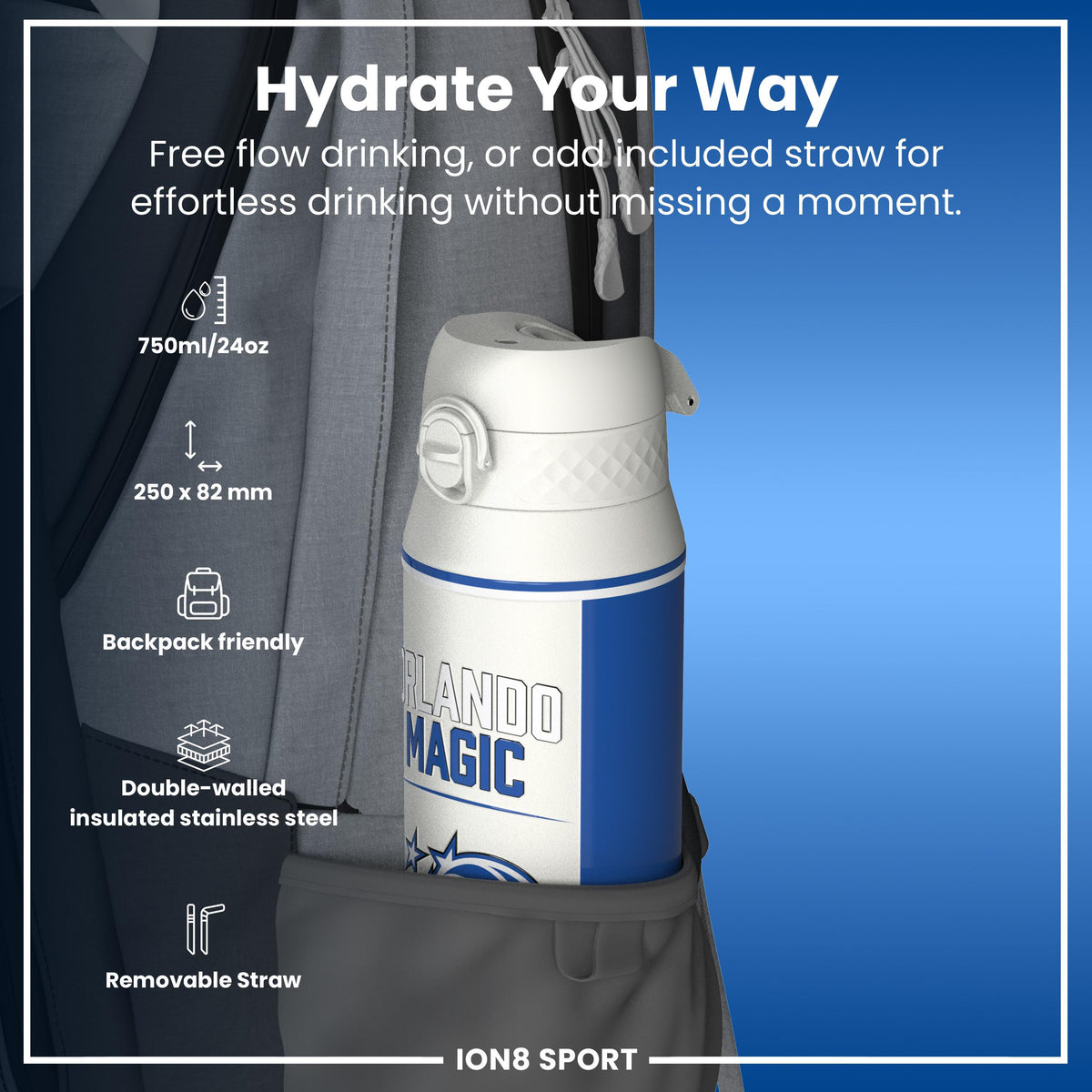 NBA x ION8, Isolierte Stahlflasche, Orlando Magic, 750 ml