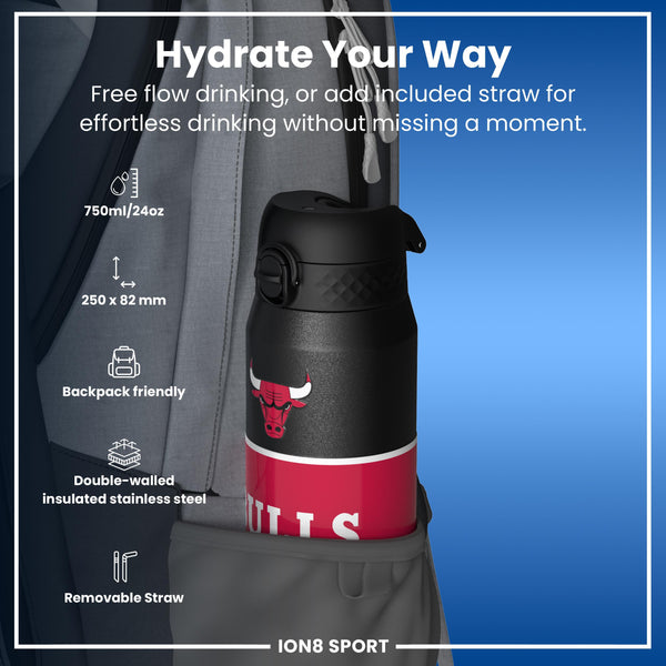 NBA x ION8, Isolierte Stahlflasche, Chicago Bulls, 750 ml