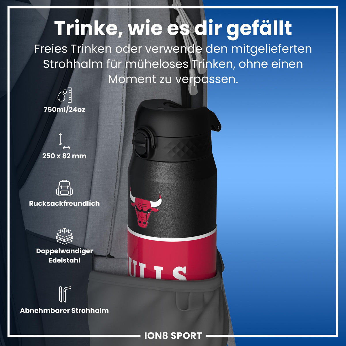 NBA x ION8, Isolierte Edelstahl, Chicago Bulls, 750 ml