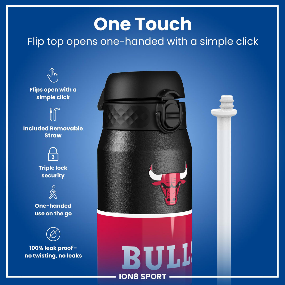 NBA x ION8, Isolierte Stahlflasche, Chicago Bulls, 750 ml