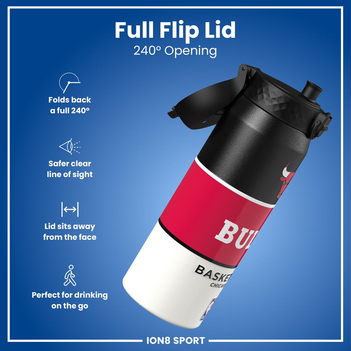 NBA x ION8, Isolierte Stahlflasche, Chicago Bulls, 750 ml